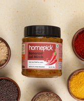 Homepick;s Banarasi Lal Mirch pickle pairs well with parathas and puri's