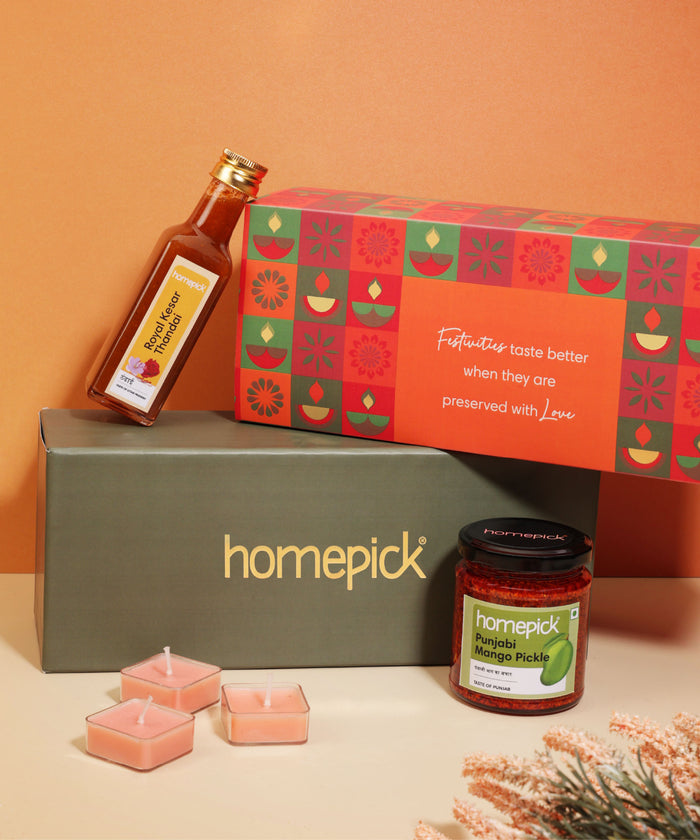 Homepick product set with a box, jar, candles