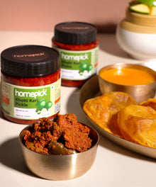 Homepick khatti keri pickle with aam Ras and puri