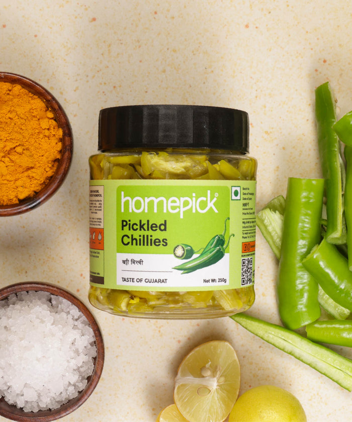 Homepicks pickled chillies are spicy and tangy adding crunch and spice to your meals.